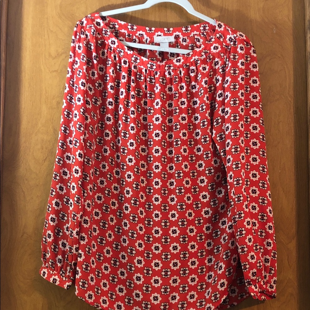 LOFT Red Floral Blouse